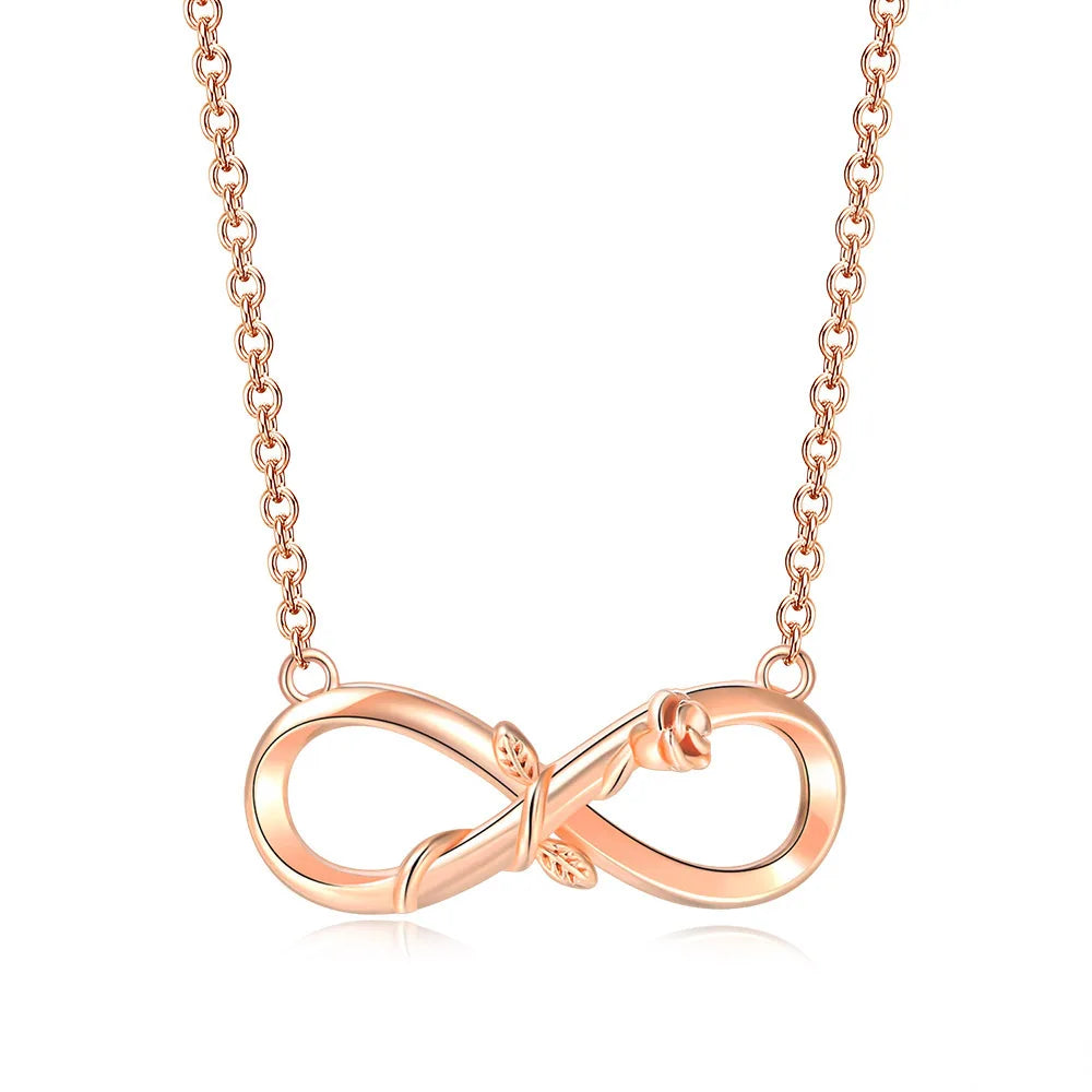 Infinite Mobius Rose Charm Pendant Necklaces For Women Christmas Gift Rose Gold  Color Plated Heart Flower Chain Jewelry N244
