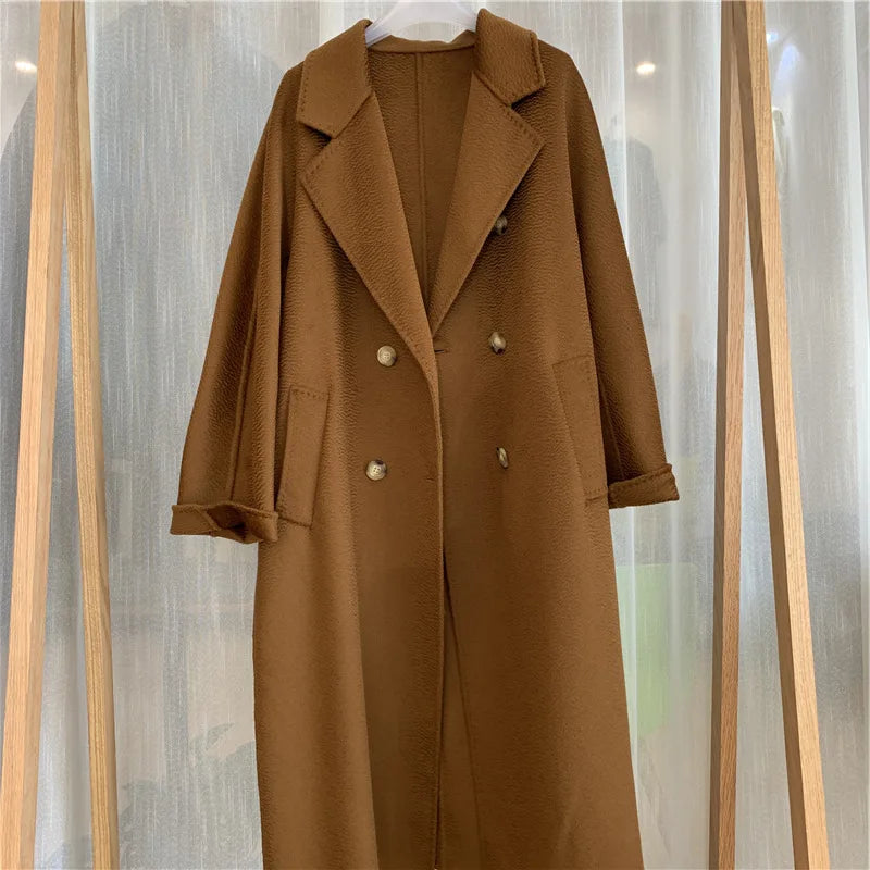Wool Blends Autumn and Winter Luxury 2023 New Double-sided Cashmere Overcoat Women's Long Length High-end Lapel Coats with Belt