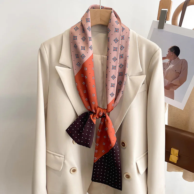 50 Color New Women Silk Feel Printed Design Scarf Shawl Fashion Luxury Long Narrow Small Silk Scarves Ladies Headband Headscarve