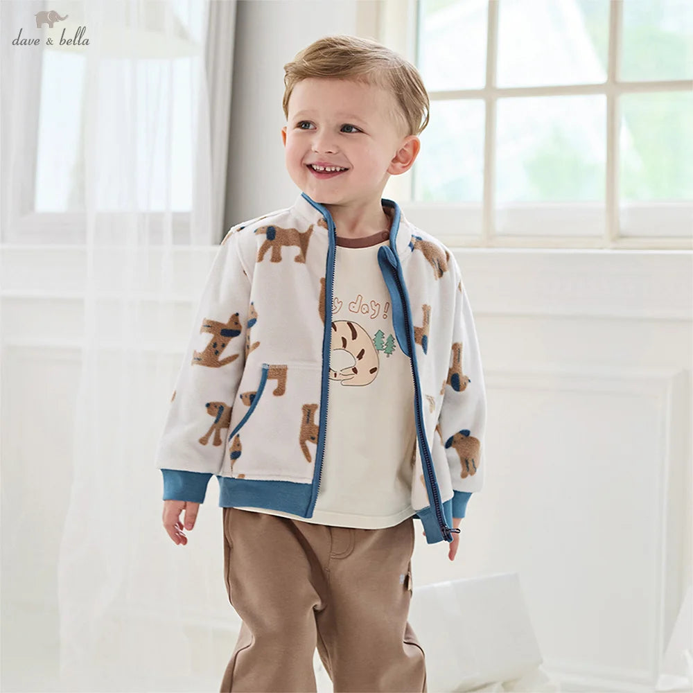 Dave Bella Children's Coat Boys Girls Baby Fleece Outerwear Autumn Sweet Cute Print Tops Outdoor Soft Comfortable Sport DB396-EE