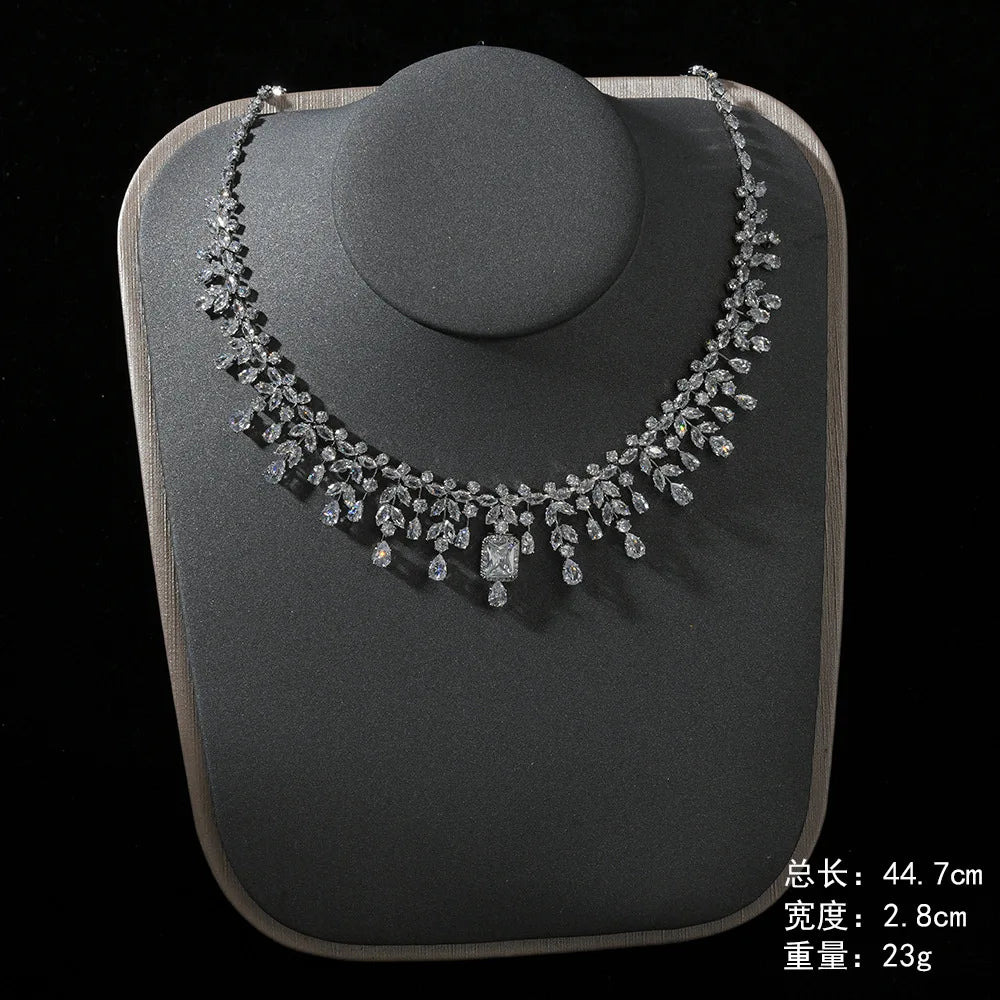 4pcs Bridal Jewelry Sets For Wedding Zirconia CZ Saudi Dubai Indian Necklace Earring Bracelet Set For Women Party Prom Jewelley