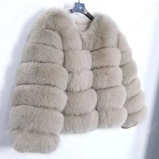 NEW Long Sleeve Faux Fur Coat 2025 Winter Women Fashion Thick Warm Fuzzy Coat Outerwear Female Gray/Black Fake Fur Jacket