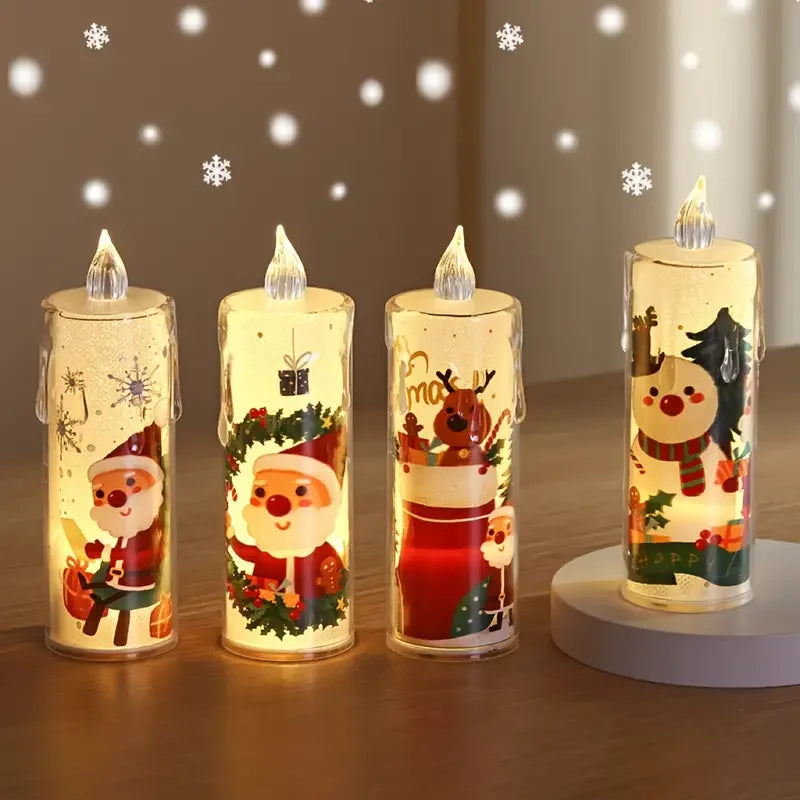 4PCS Christmas LED Candles, Flameless Flickering Electronic Tea Lights,Santa Claus Projection Night Light for Holiday Home Decor