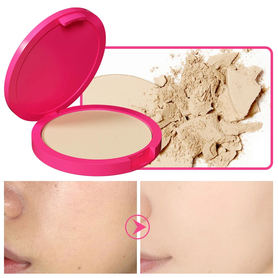 Natural Matte Pressed Powder Oil Control Brighten Whitening Face Base Foundation Compact Concealer Makeup Cosmetics