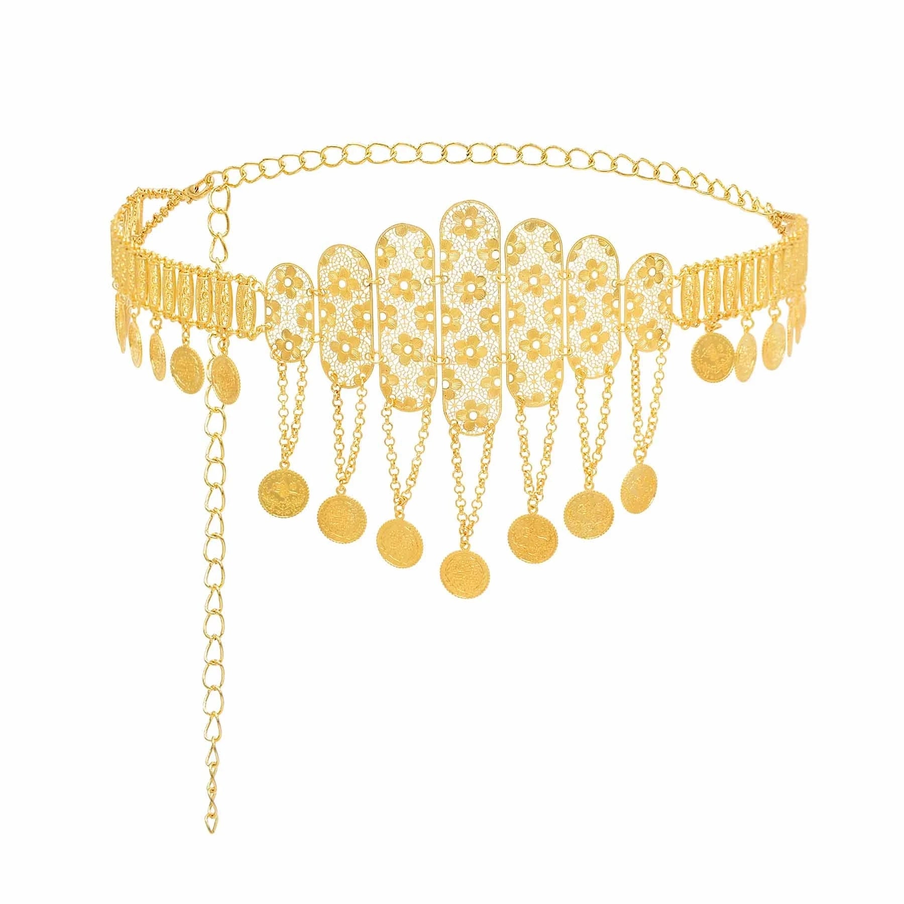 Golden Coins Metal Belts India Belly Dance Moroccan Waist Chain Afghan Turkish Kurdistan National Dress Body Jewelry for Women