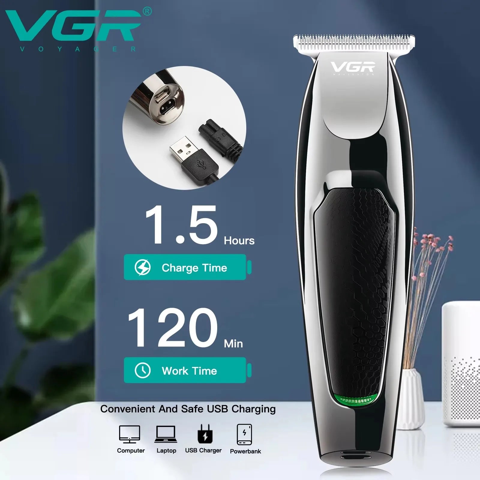VGR Hair Clippers Professional Barber Clippers Rechargeable Haircut Trimmer Cordless Electric Zero Cutting Machine for Man V-030