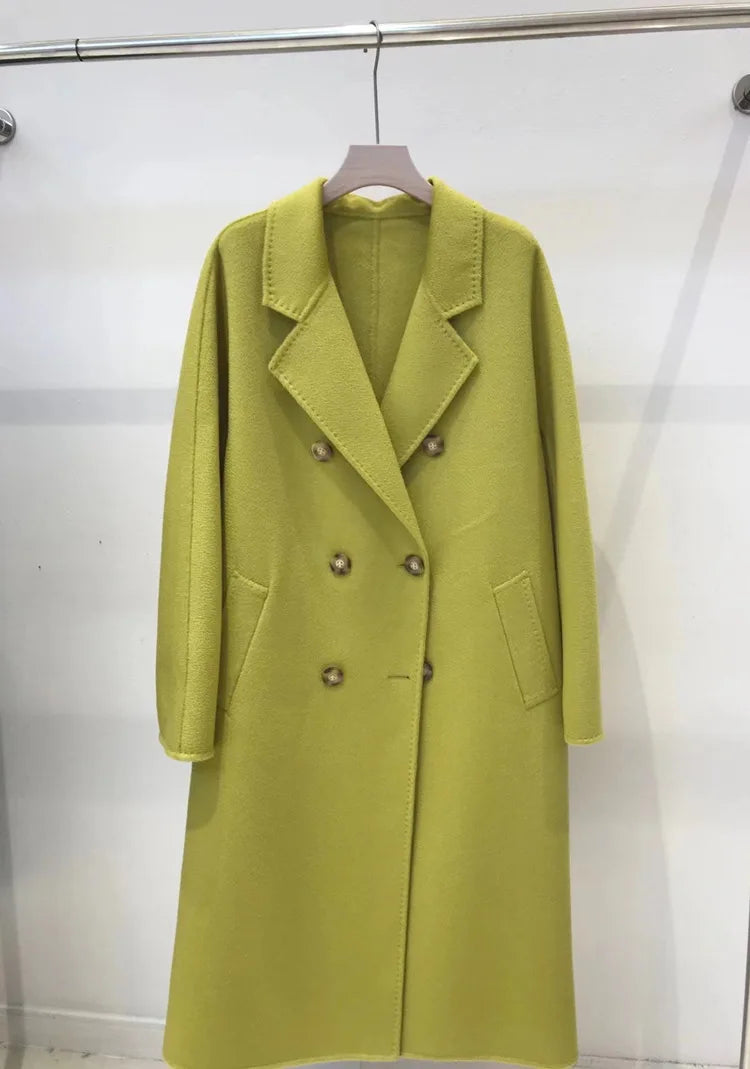 Wool Blends Autumn and Winter Luxury 2023 New Double-sided Cashmere Overcoat Women's Long Length High-end Lapel Coats with Belt