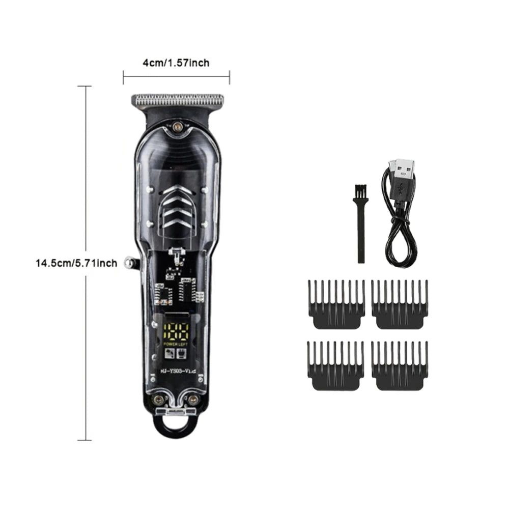 Transparent Body Electric Hair Clipper Professional Trimmer USB Rechargeable Hair Cutting Machine For Men Holiday Gift For Him