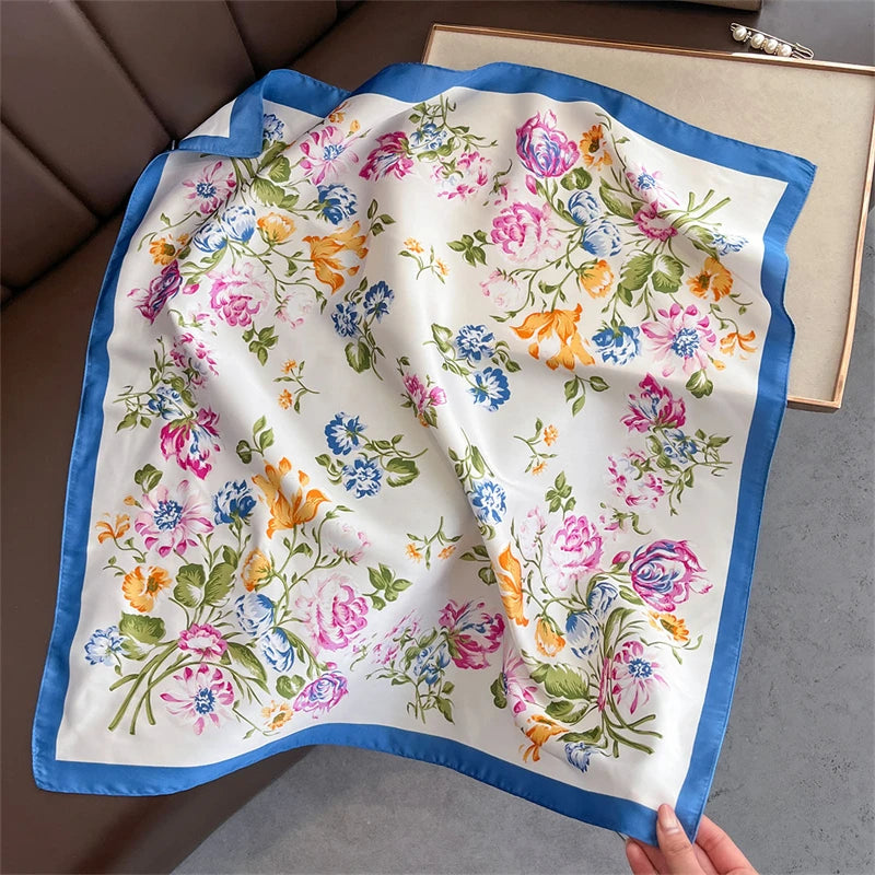 70cm Square Lemon Print Yellow Square Silk Scarf Casual Elegant Thin Breathable Neck Women Windproof Head Wrap Hair Scarves