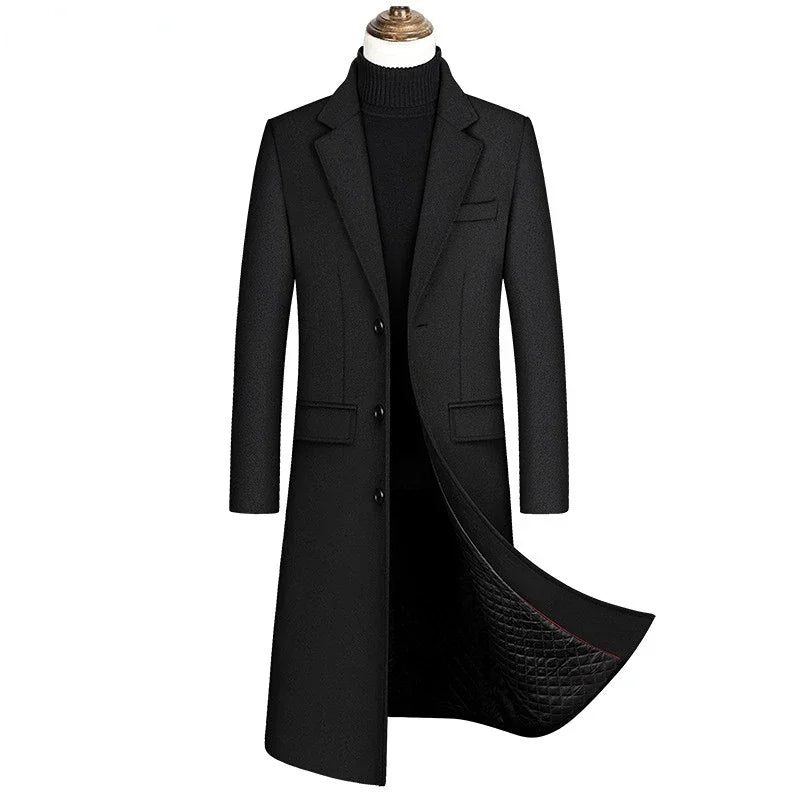 Men X-Long Woolen Blends Overcoats Cashmere Trench Coats Long Jackets New Winter Male Business Casual Wool Trench Coats Size XXL