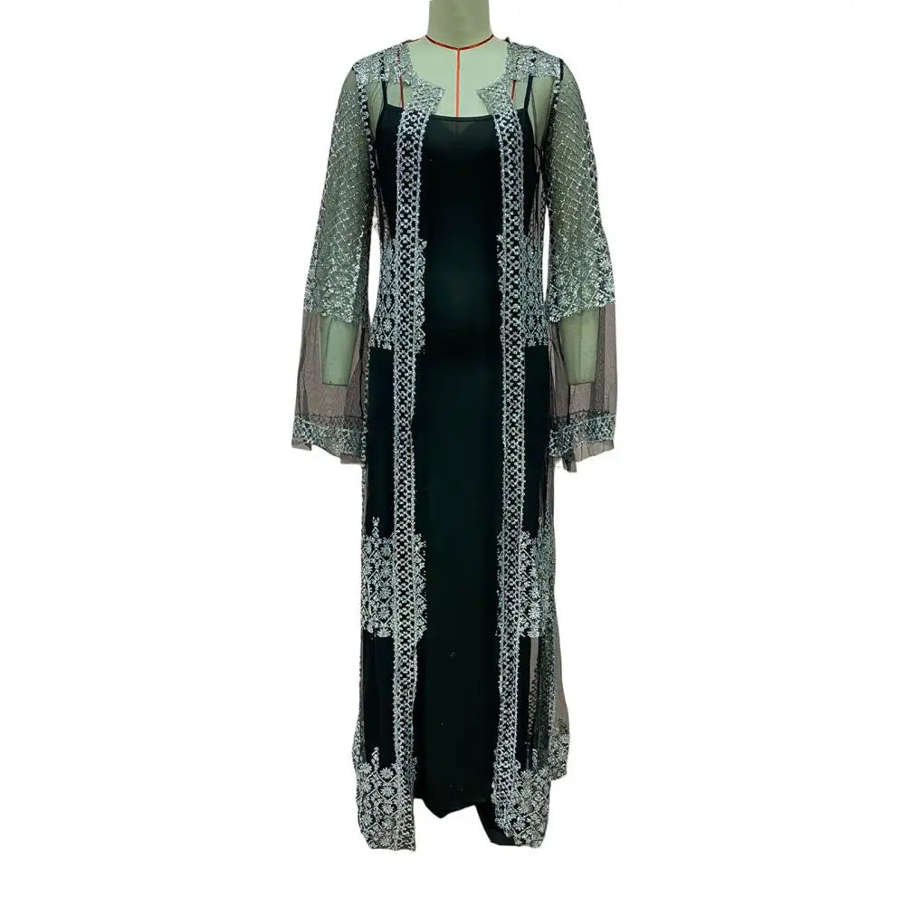 2 Pcs/Set Women Evening Dress Elegant Shiny Bronzed Party Dress Set With Mesh Cardigan Long Dress Shawl Set For Birthday