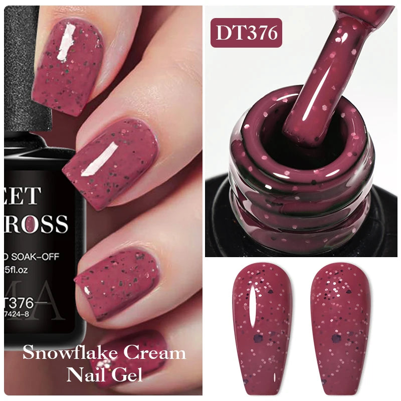 MEET ACROSS 7ml Cream White Nail Gel Polish Snowflake Cream Shining Colorful Semi Permanent UV Gel Varnish Nail Art For Manicure