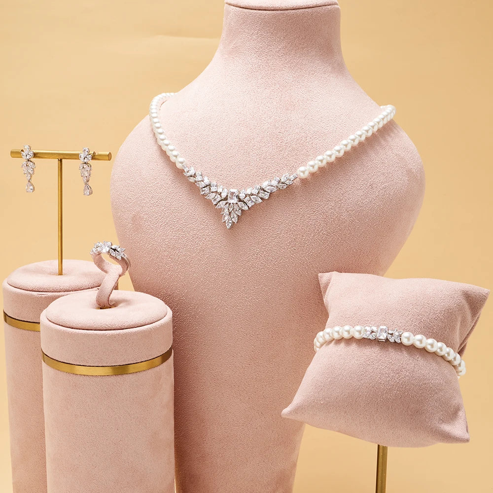 IN JEWELIFE Pearl JewelrySets for Women Cubic Zircon Set Full Jewellery Woman Saudi Arabia Wedding Party Dress Suit Accessory