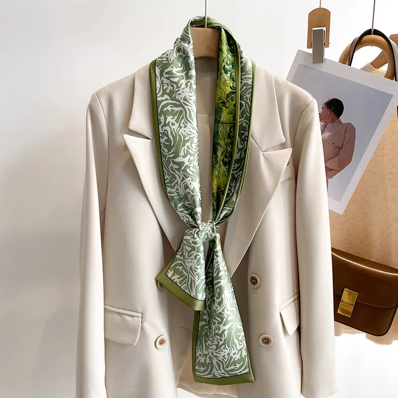 50 Color New Women Silk Feel Printed Design Scarf Shawl Fashion Luxury Long Narrow Small Silk Scarves Ladies Headband Headscarve