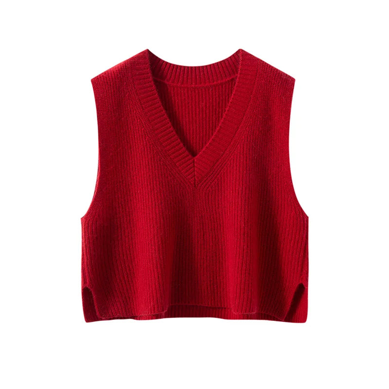 2025 New Solid Color 100% Pure Cashmere Vest for Women Loose V-Neck Cashmere Vest Thickened Sweater for Outerwear