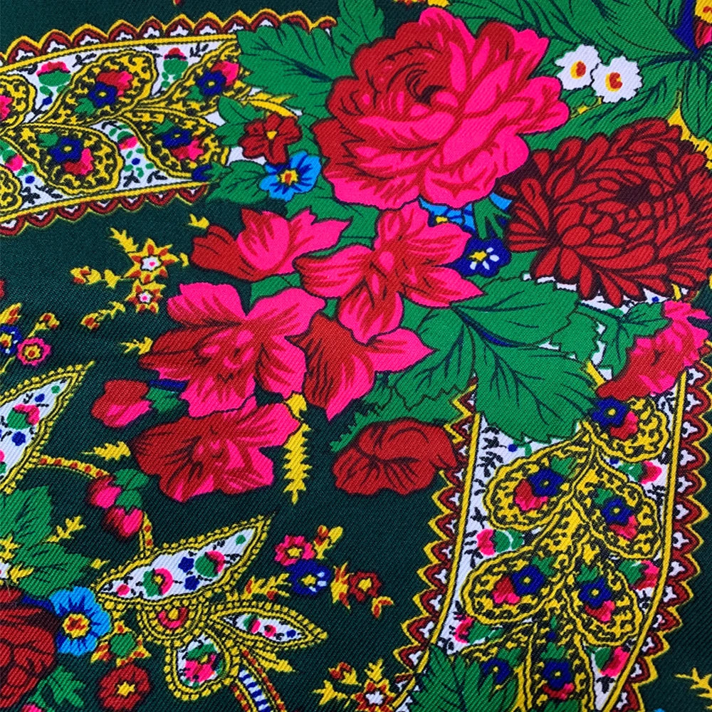 120*120cm Women Russian National Square Scarf Retro Floral Printed Ethnic Scarves Handband Shawl Twill Cotton Handkerchief