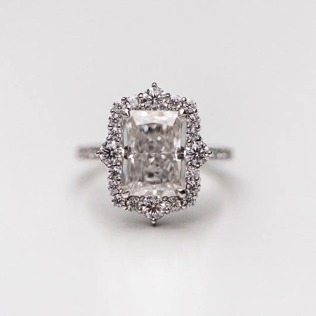 Mila Jewelry Engagement Ring with 4 Carat Moissanite Stone for Women, 18k Gold, 7.5 x 10 mm, Radian Cut, Wedding Rings, Luxury Accessories