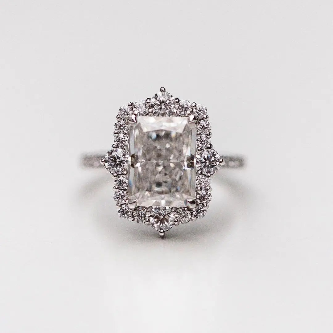 Mila Jewelry Engagement Ring with 4 Carat Moissanite Stone for Women, 18k Gold, 7.5 x 10 mm, Radian Cut, Wedding Rings, Luxury Accessories