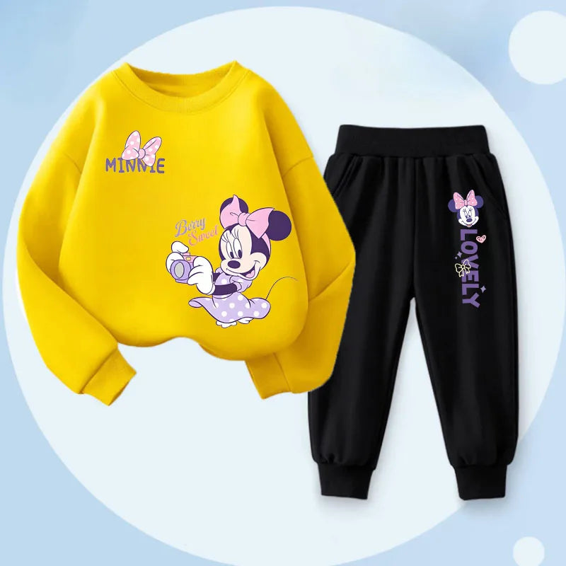 Long Sleeve Children's Clothing Sets Spring New Disney Girls' Pullover Long Pant Two Piece Suit Minnie Printed Kids Tracksuit