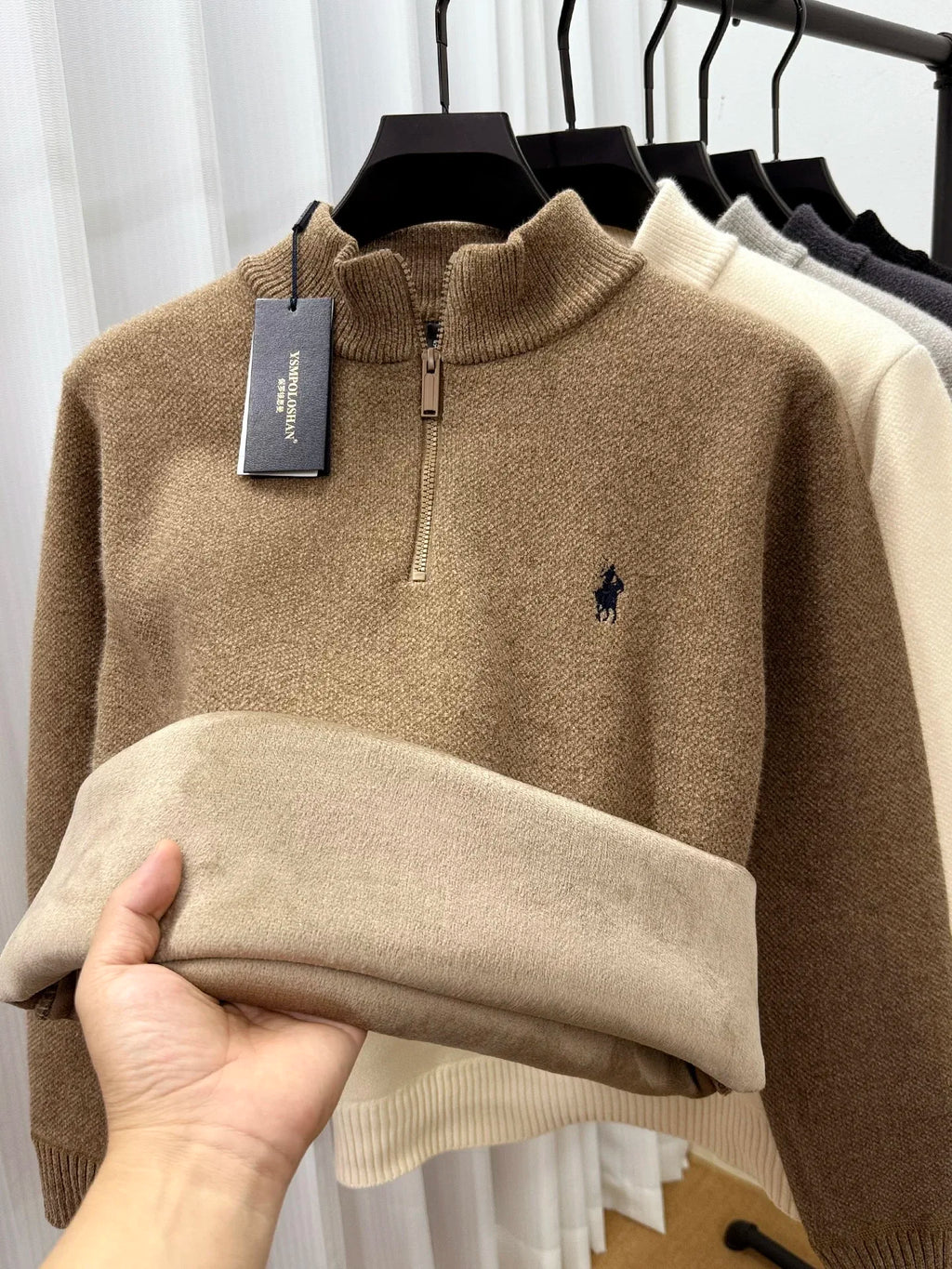 High end half zipper stand up collar knitted sweater men winter new thick warmth fashion designer brand pony embroidery pullover