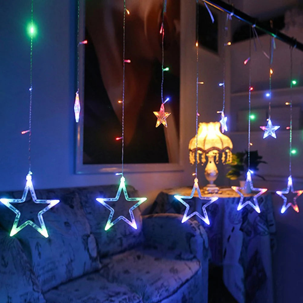 3.5M Star Curstain LED String Fairy Lights 138 LEDs Christmas Lights For Home Bedroom Window Outdoor Party Holiday Decoration
