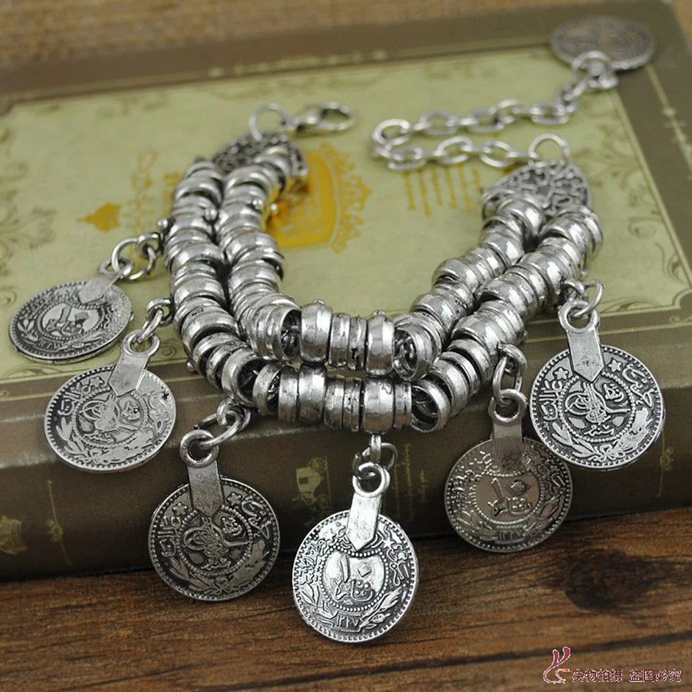 Vintage Coins Tassel Bracelet Anklet for Women Boho Gypsy Indian Ethnic Tribal Festival Statement Bangles Afghan Turkish Jewelry