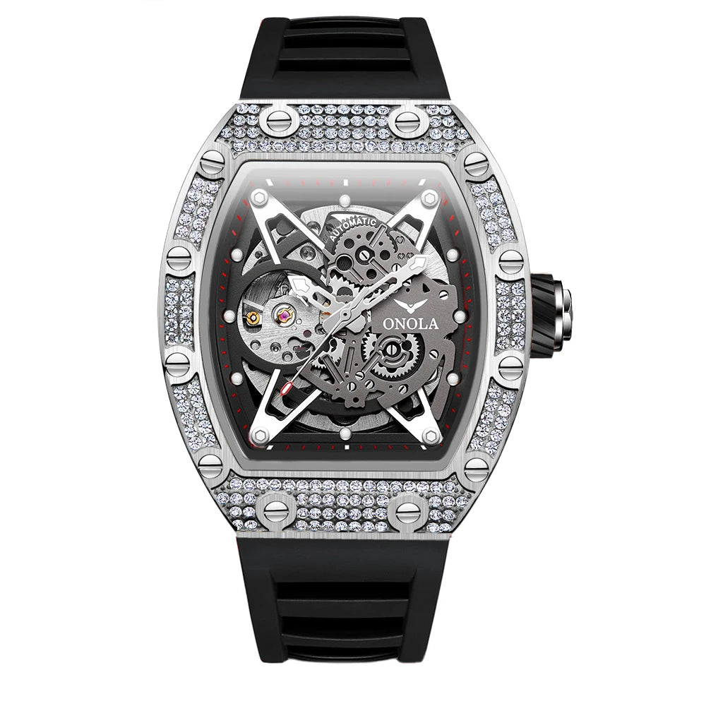 ONOLA Luxury Fashion Watch Hollow Out Fully Automatic Waterproof Men's Mechanical Watch With Diamond