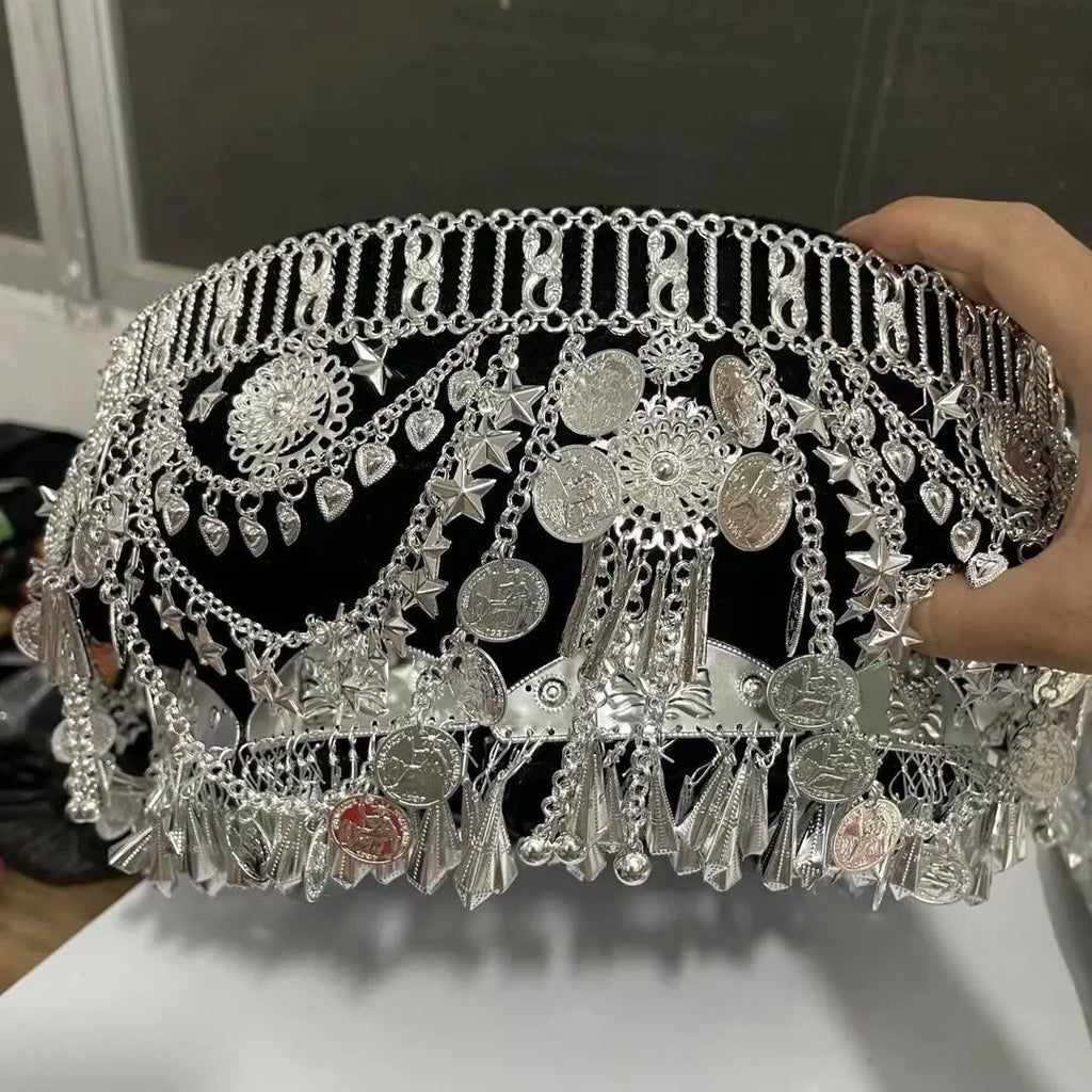 Heavy Industry Miao Hat High End Double Ethnic Cap Ethnic Silver Decorated Hat Younger Designer Miao Hat Beauty‘s Headwear
