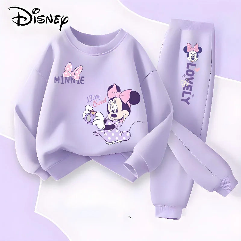 Long Sleeve Children's Clothing Sets Spring New Disney Girls' Pullover Long Pant Two Piece Suit Minnie Printed Kids Tracksuit