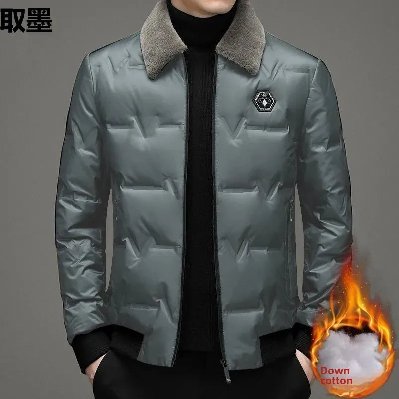 Middle-Aged And Elderly Men's Thickened Warm Cotton Coat Fleece-Lined Lapel Winter Men's Wear Jacket Casual Style