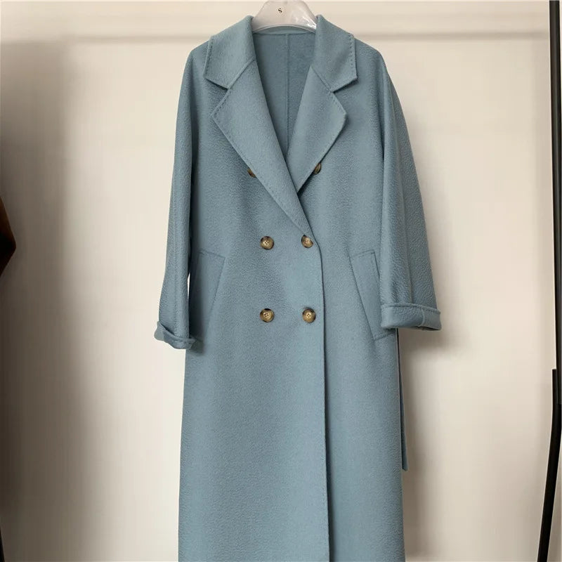 Wool Blends Autumn and Winter Luxury 2023 New Double-sided Cashmere Overcoat Women's Long Length High-end Lapel Coats with Belt
