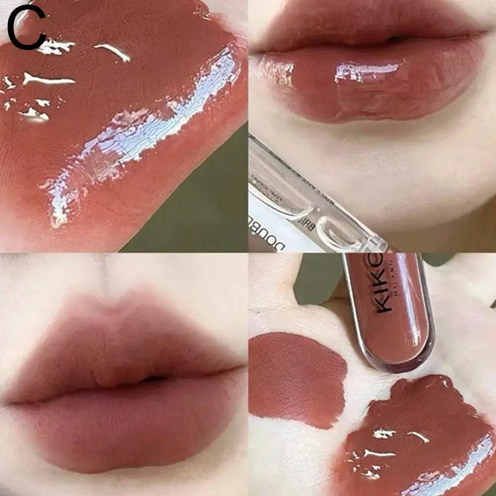 3D Mirror Moisturizing Double-ended Lip Gloss Lasting Moisturizing Glossy Transparent Lip Glaze Creates Natural Plump Lip Makeup