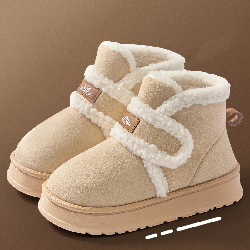 Thick Soled Snow Boots For Women Fluffy Plush Faux Fur Soft Slippers Winter Indoor Comfortable Home Non-slip Cotton Shoes