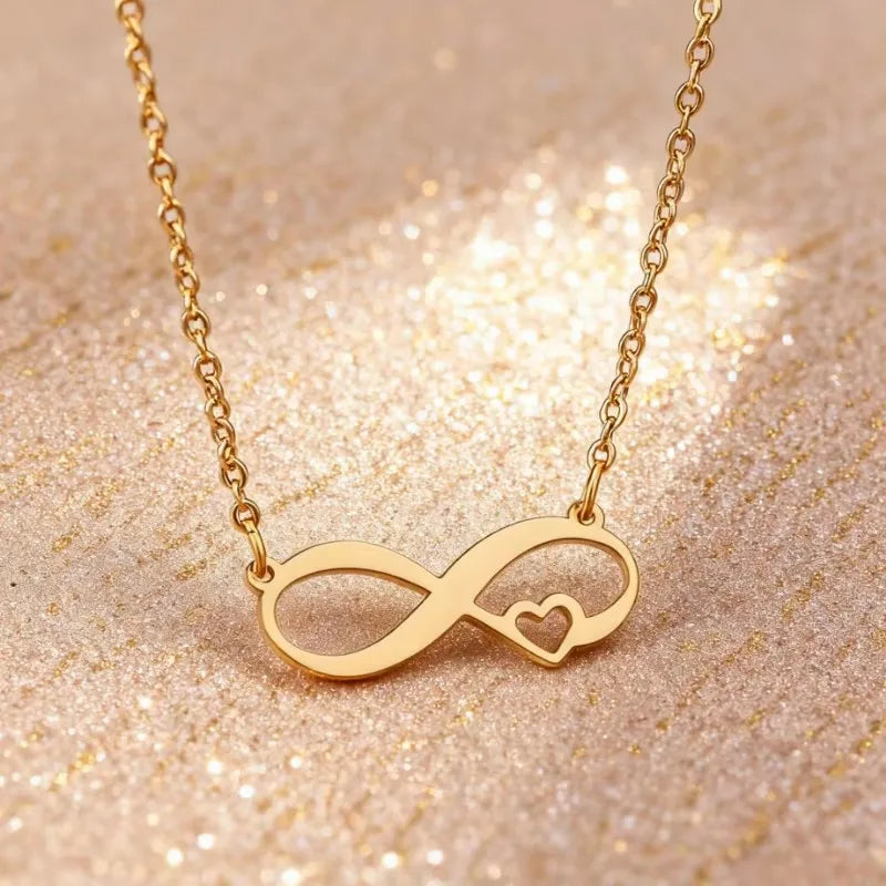 Stainless Steel Necklaces Infinity Symbol Sweet Heart Pendants Chain Choker Korean Fashion Necklace For Women Jewelry Party Gift