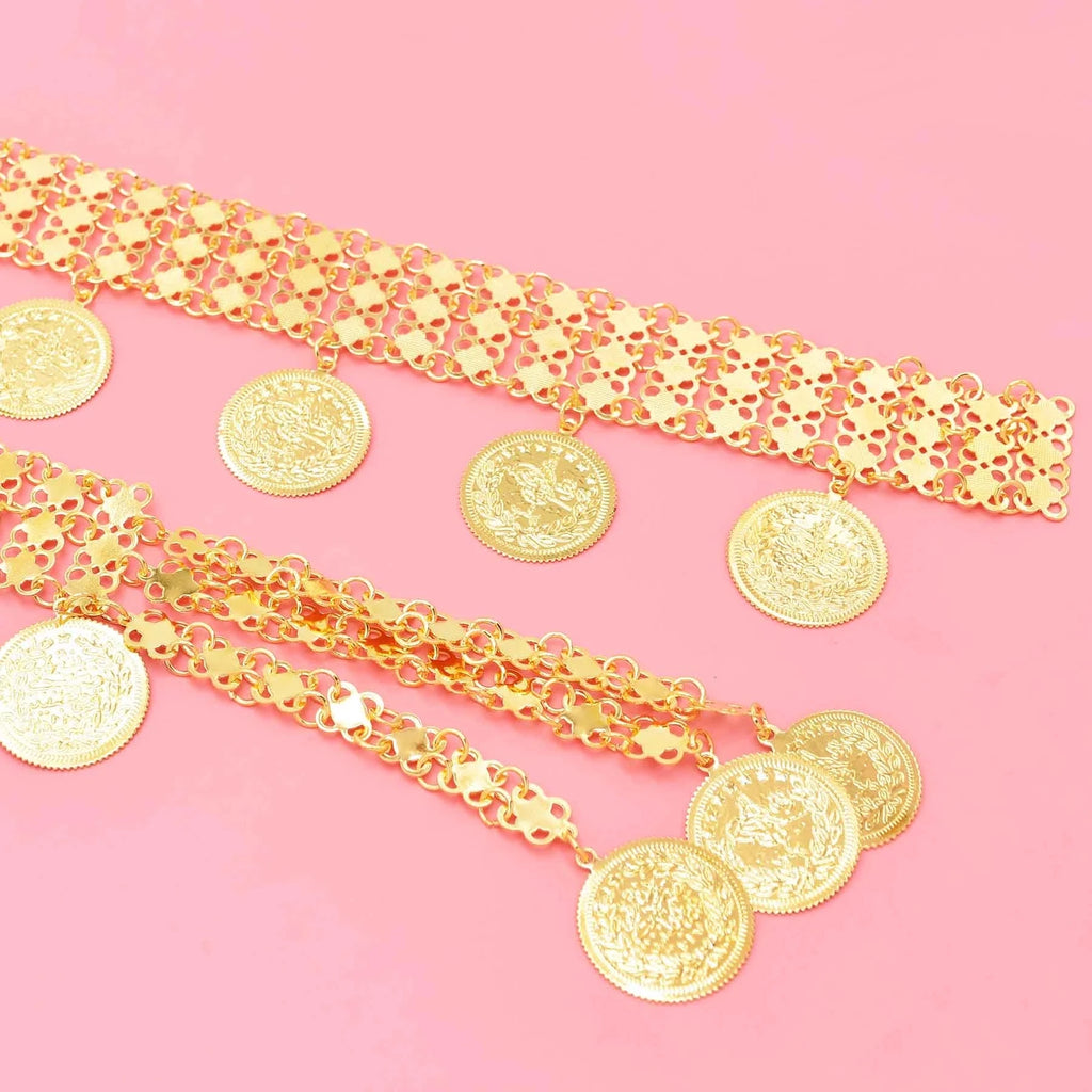 Golden Coins Tassel Body Chain Kurdish India Ethnic Dance Clothing Accessories Fashion Arab Turkey Afghan Bride Wedding Jewelry