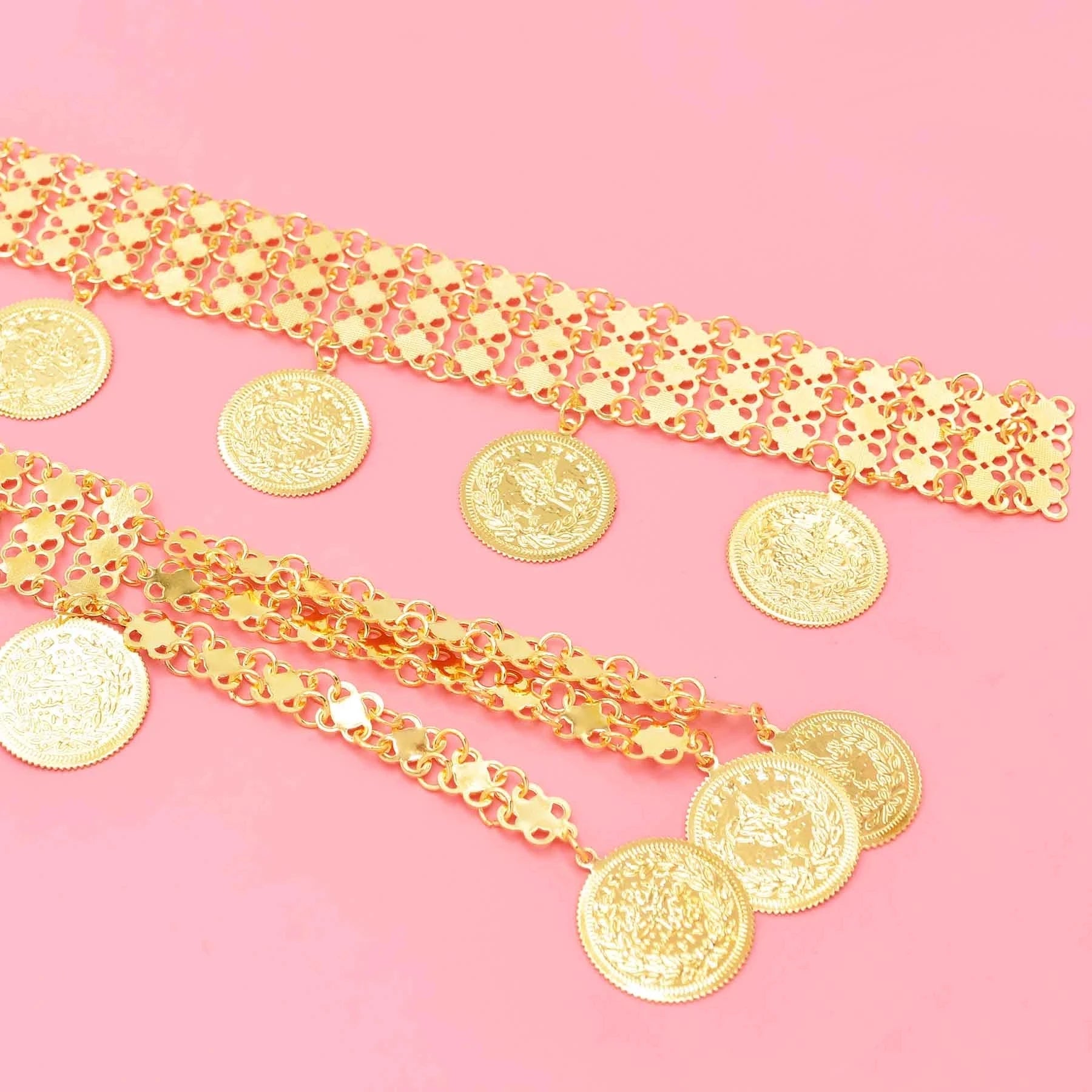 Golden Coins Tassel Body Chain Kurdish India Ethnic Dance Clothing Accessories Fashion Arab Turkey Afghan Bride Wedding Jewelry