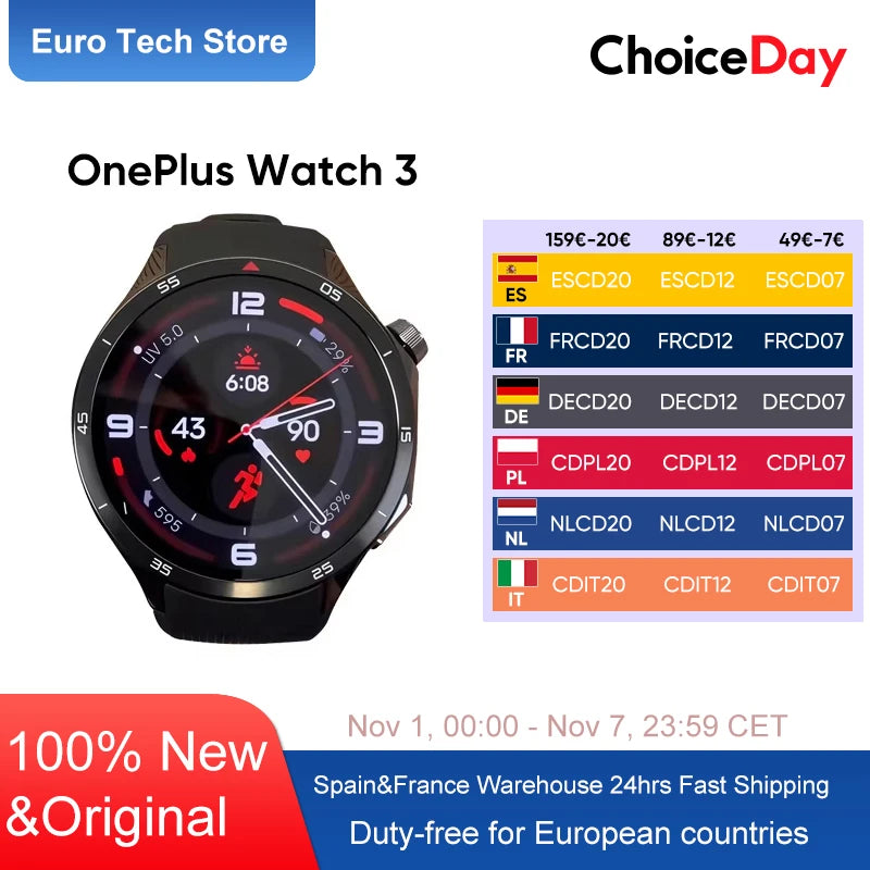 OnePlus Watch 3 SmartWatch Global Version Wear OS by Google 1.5”LTPO A0MOLED Display 5days battery life 60S Health Check-In GPS