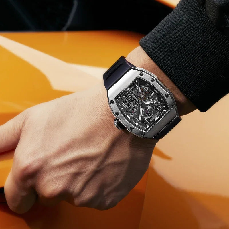 CERIEPON Automatic Mechanical Watch Men's Model Branded Hollowed Out Wine Barrel Shaped Men's Luminous Watches