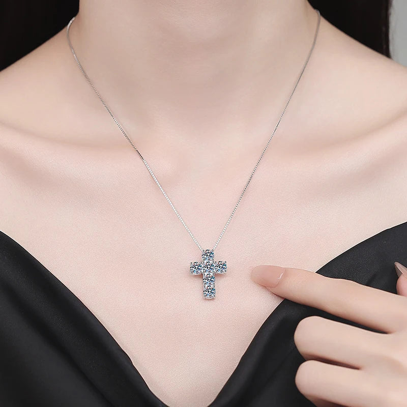 A 925 silver 3 carat moissanite cross personality fashion simple men's and women's high quality pendant necklace