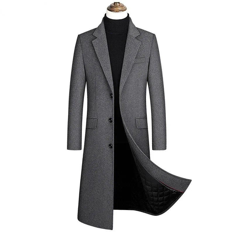 Men X-Long Woolen Blends Overcoats Cashmere Trench Coats Long Jackets New Winter Male Business Casual Wool Trench Coats Size XXL