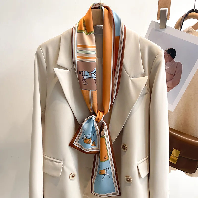 50 Color New Women Silk Feel Printed Design Scarf Shawl Fashion Luxury Long Narrow Small Silk Scarves Ladies Headband Headscarve