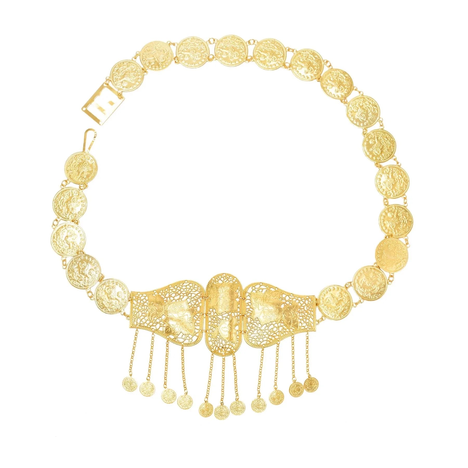 Golden Metal Coin Long Chain Belts for Women India Belly Dance Morocan Afghan Turkish Kurdistan National Dress Waistband Jewelry