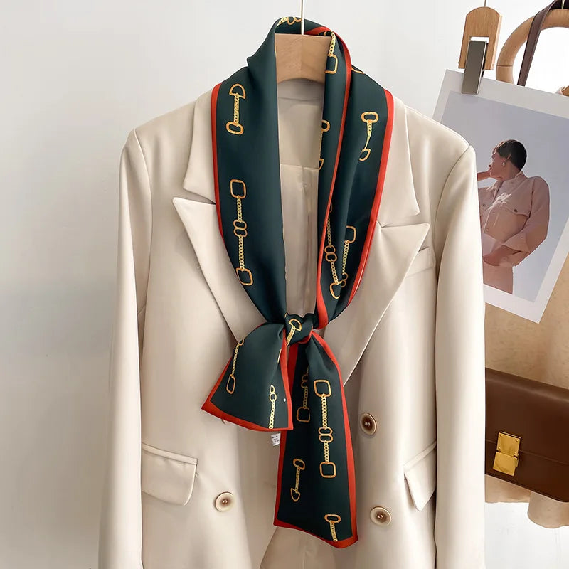 50 Color New Women Silk Feel Printed Design Scarf Shawl Fashion Luxury Long Narrow Small Silk Scarves Ladies Headband Headscarve