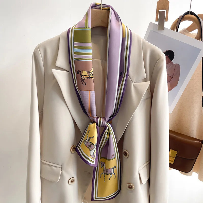 50 Color New Women Silk Feel Printed Design Scarf Shawl Fashion Luxury Long Narrow Small Silk Scarves Ladies Headband Headscarve