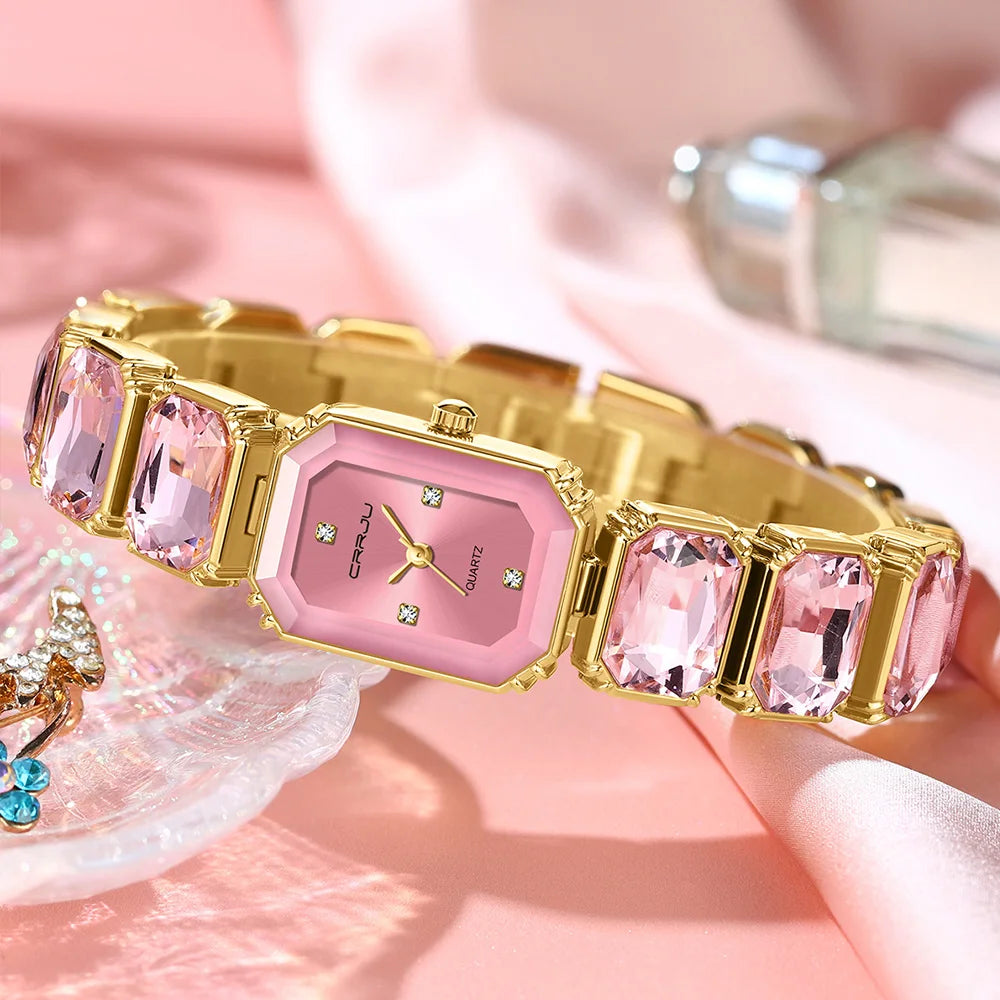 CRRJU Elegant Women Watches Fashion Rectangle Dial Quartz Wrist Watches Girls with Box Clock Reloj Hombre