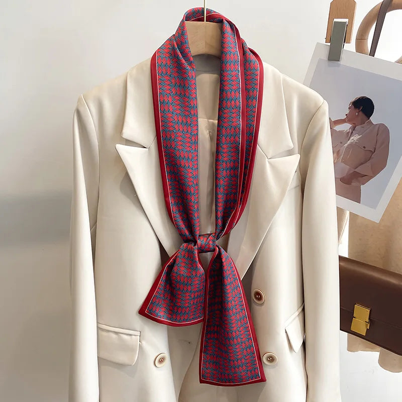 50 Color New Women Silk Feel Printed Design Scarf Shawl Fashion Luxury Long Narrow Small Silk Scarves Ladies Headband Headscarve