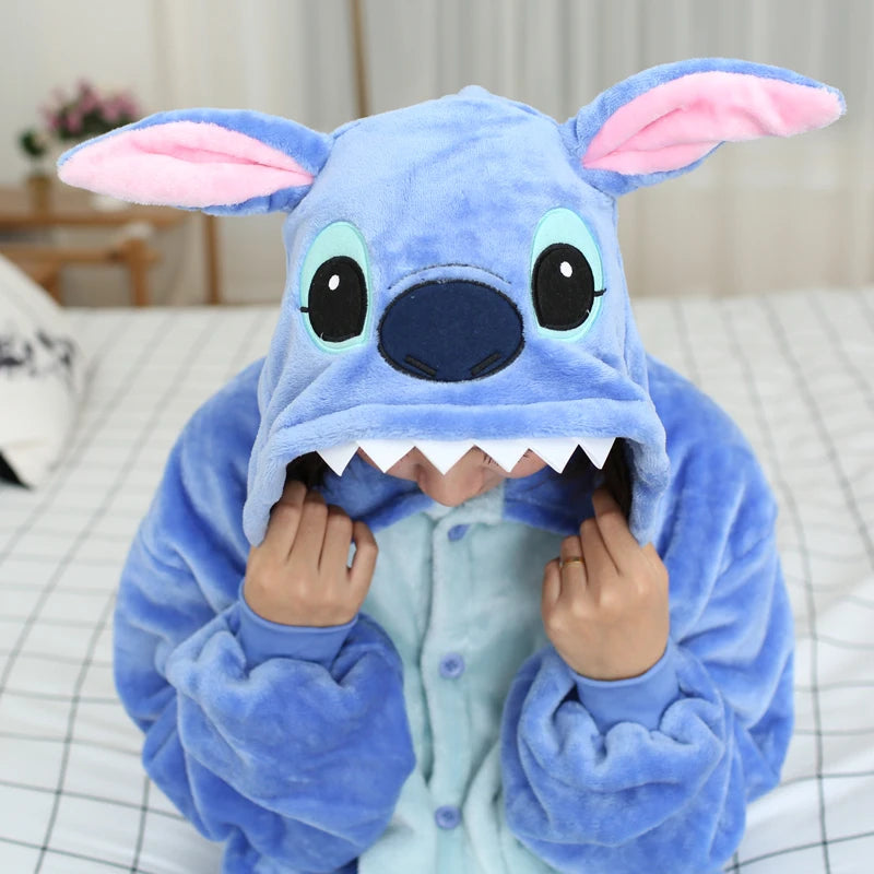 Adults Stitch Anime Cosplay Costumes Cartoon Onesies Jumpsuits Pyjamas Women Men Hooded Sleepwear For Christmas Halloween Party