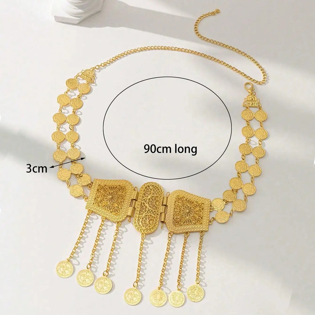 Turkish kurdish women chain belt gold plated arabic totem waist chain festival wedding costume jewelry chain