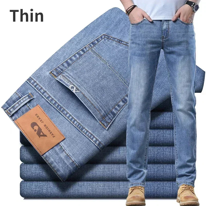 2024 Thin or Thick Material Slim Fit Men's Luxury Classic Style Men Jeans Business Stretch Denim Male Trousers Clothing