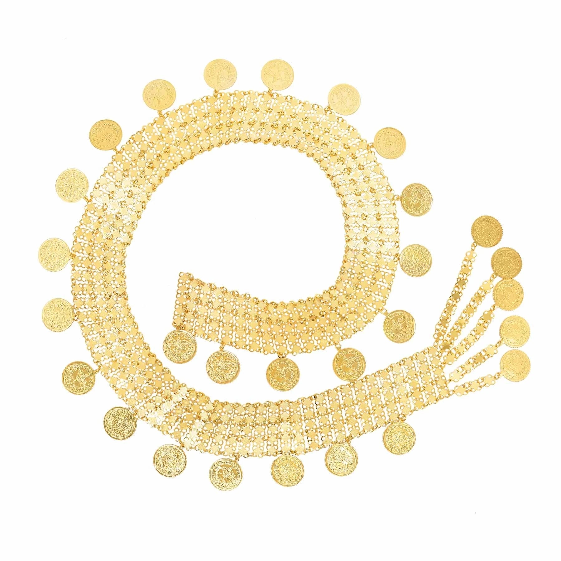 Golden Coins Tassel Body Chain Kurdish India Ethnic Dance Clothing Accessories Fashion Arab Turkey Afghan Bride Wedding Jewelry